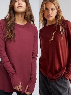 We the Free Free People Arden Long Sleeve Tee Burgundy Woodland Boho Style